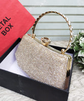Fancy Stone Clutch Bag Stylish Metal Hand Clutch Handle