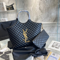 YSL Saint Laurent Icare Maxi Quilted Lambskin Shopping Bag Black