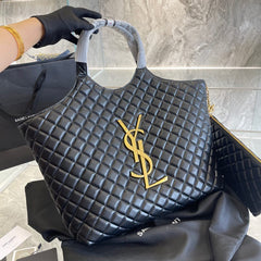 YSL Saint Laurent Icare Maxi Quilted Lambskin Shopping Bag Black