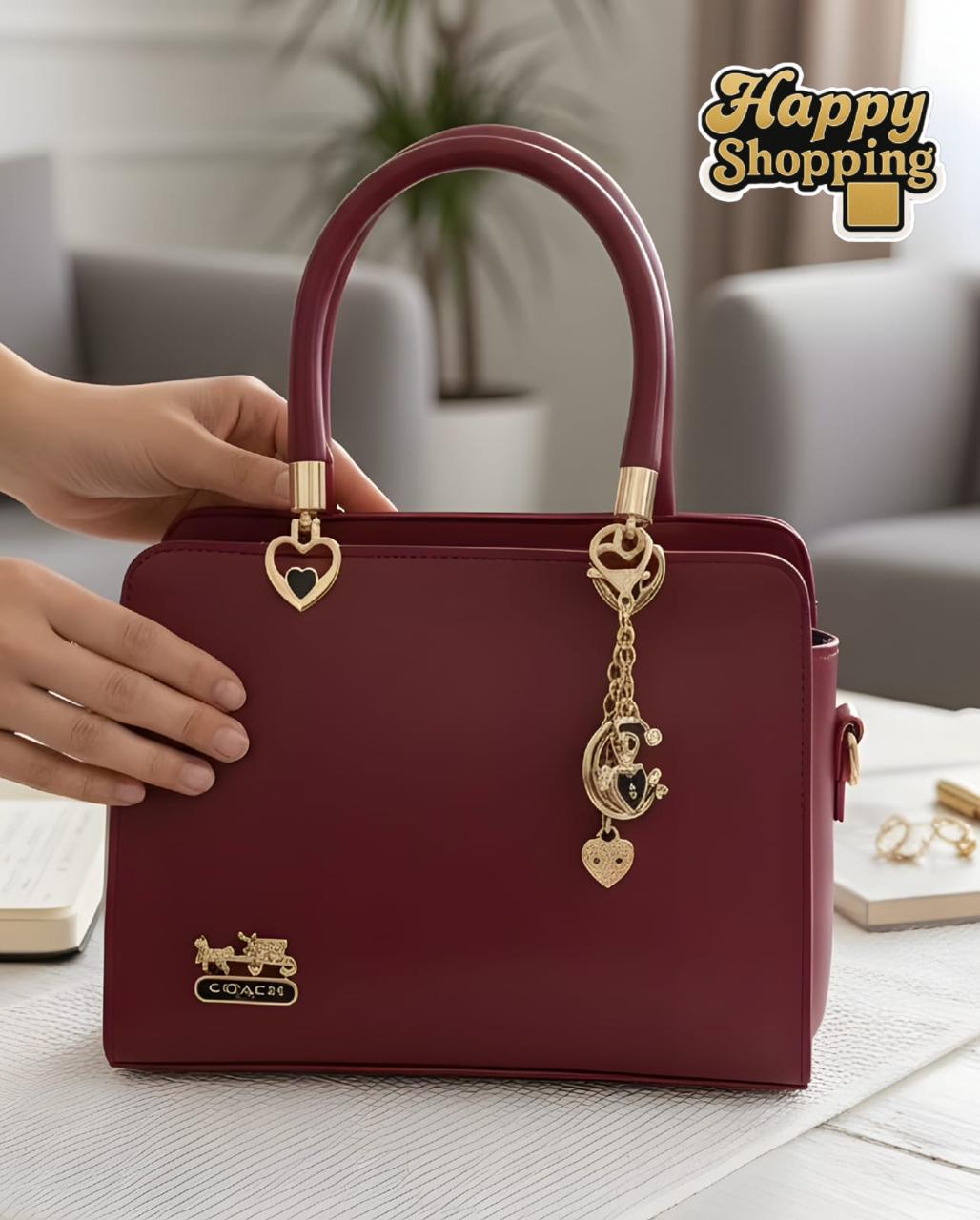 Coach Shoulder Bag with Long Strap & Keychain