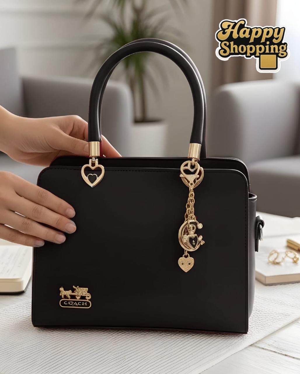 Coach Shoulder Bag with Long Strap & Keychain