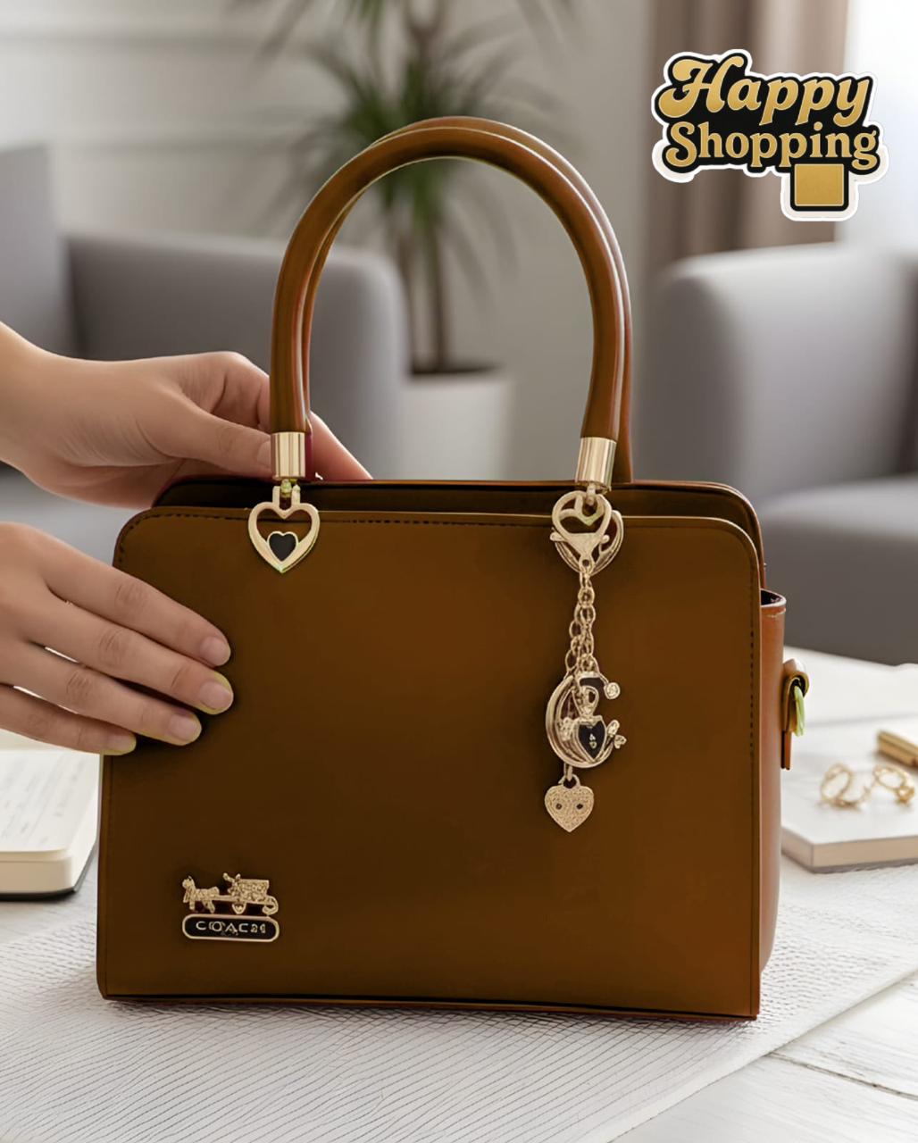 Coach Shoulder Bag with Long Strap & Keychain