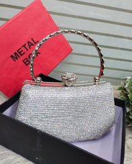 Fancy Stone Clutch Bag Stylish Metal Hand Clutch Handle