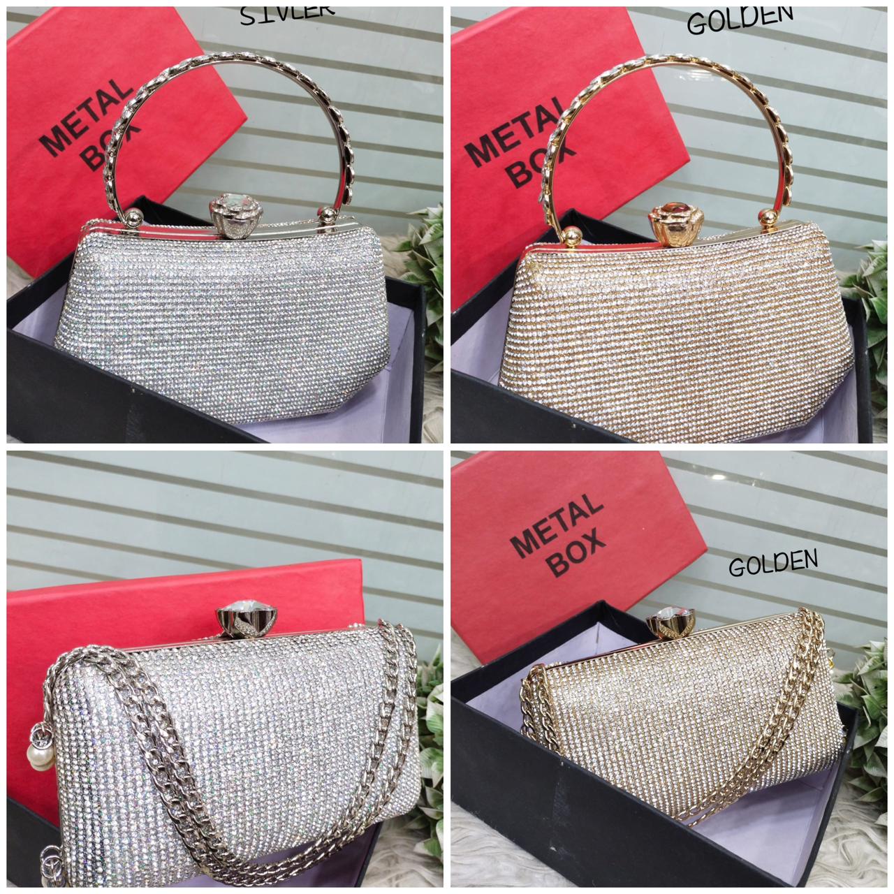 Fancy Stone Clutch Bag Stylish Metal Hand Clutch Handle