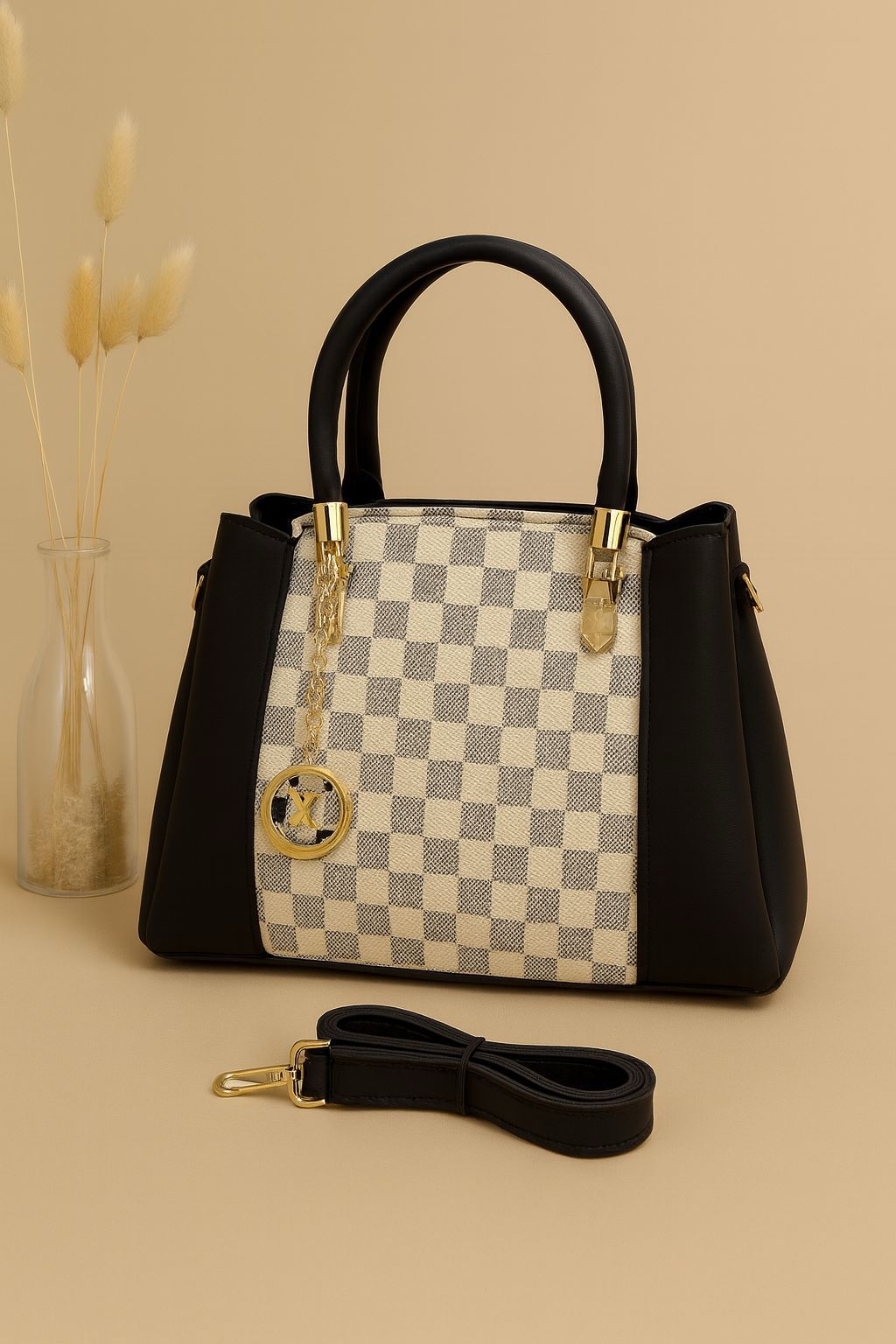 High Quality LV Handbag with Long Belt & Random Keychain