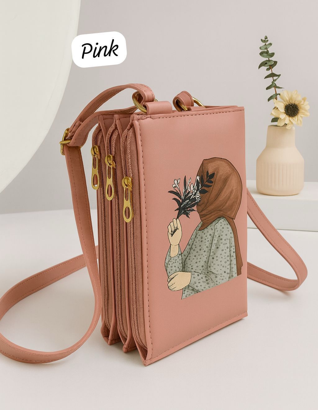 Hijaaabeees Mobile Pouch Side Crossbody Clutch with Hijab Print