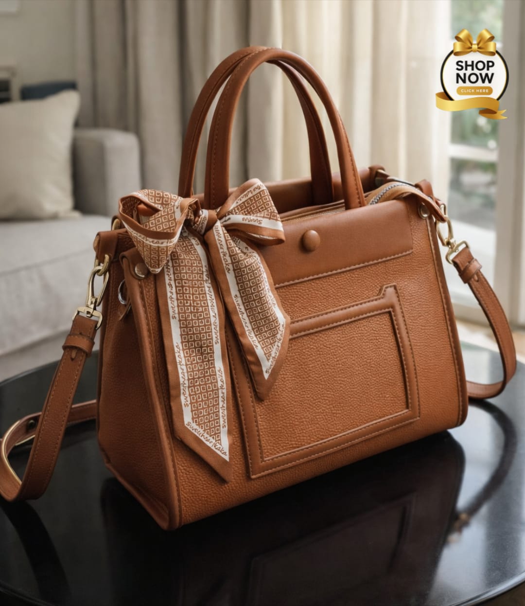 Imported High-Quality Shoulder Bag with Belt & Scarf
