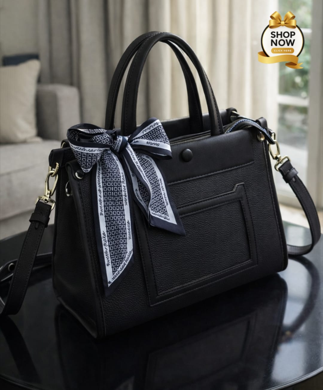 Imported High-Quality Shoulder Bag with Belt & Scarf