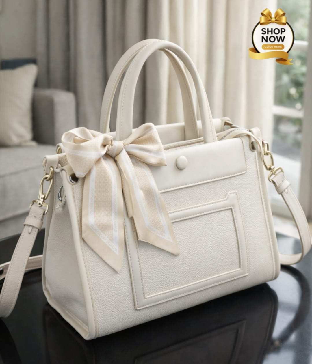 Imported High-Quality Shoulder Bag with Belt & Scarf