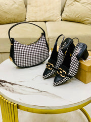 Re-Stock Zara Check Block Heel & Moon Shoulder Bag Combo