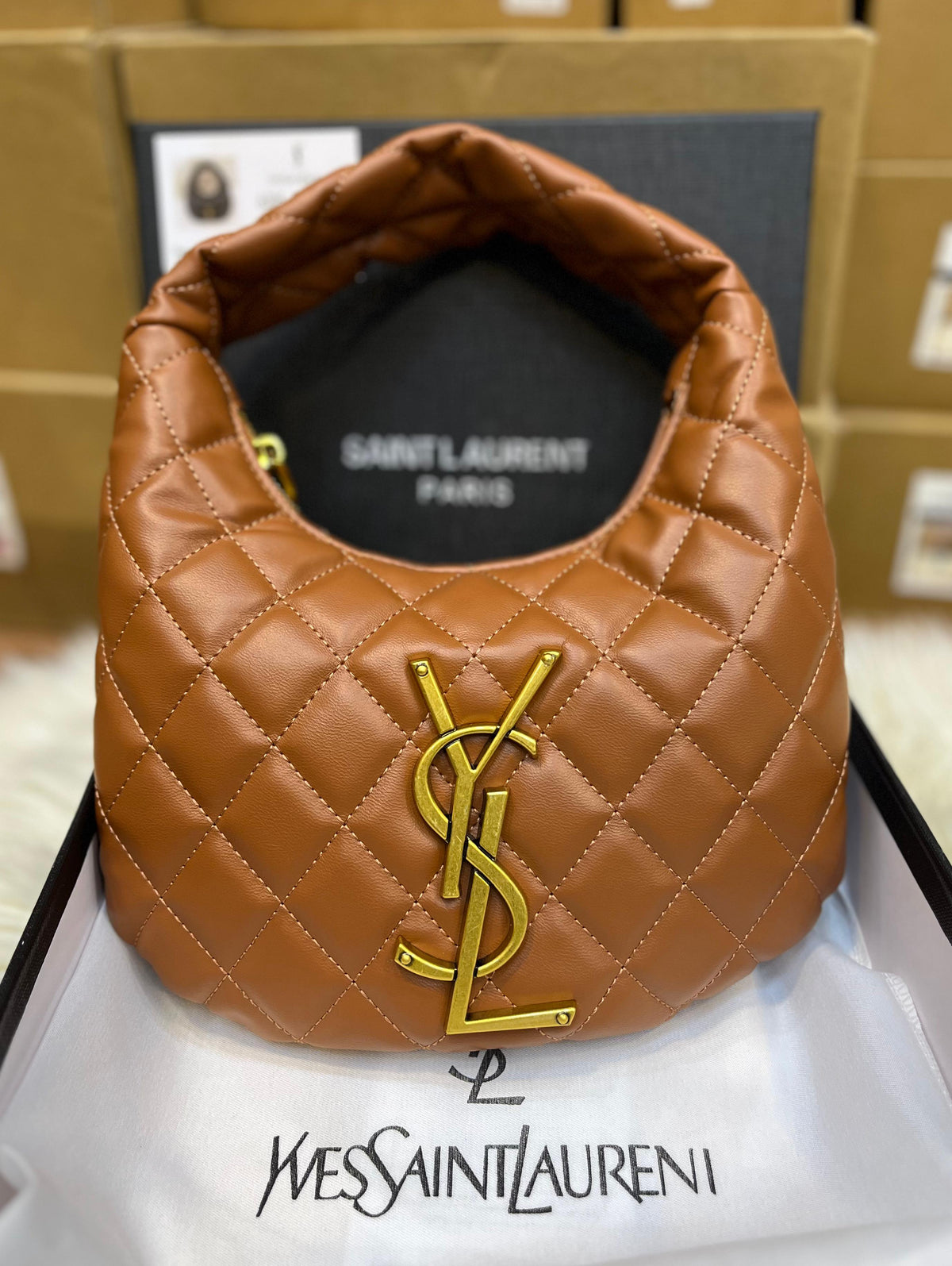 Saint Laurent YSL Icarino Quilted Nappa Hortensia Handbag