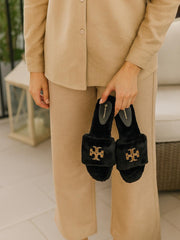 Tory Burch Black Fur Slippers