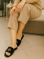 Tory Burch Black Fur Slippers