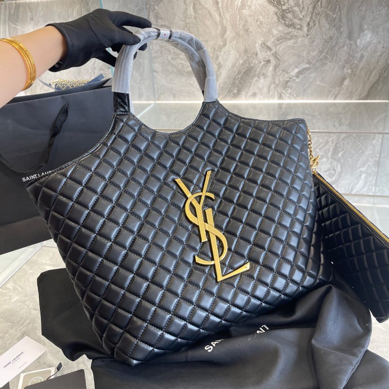 YSL Saint Laurent Icare Maxi Quilted Lambskin Shopping Bag Black
